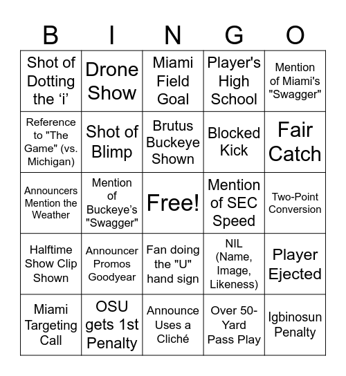 Untitled Bingo Card