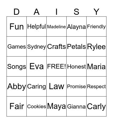 Daisy Bingo Card