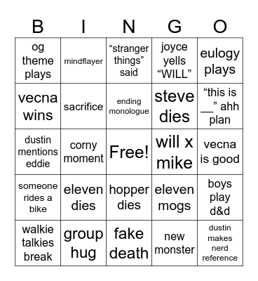 stranger things s5 finale Bingo Card