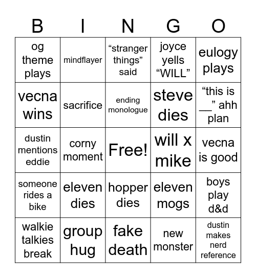 stranger things s5 finale Bingo Card