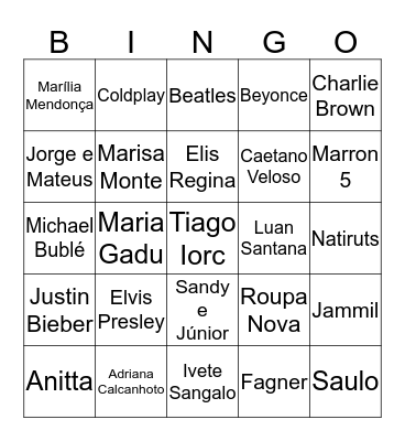 Bingo Musical Bingo Card