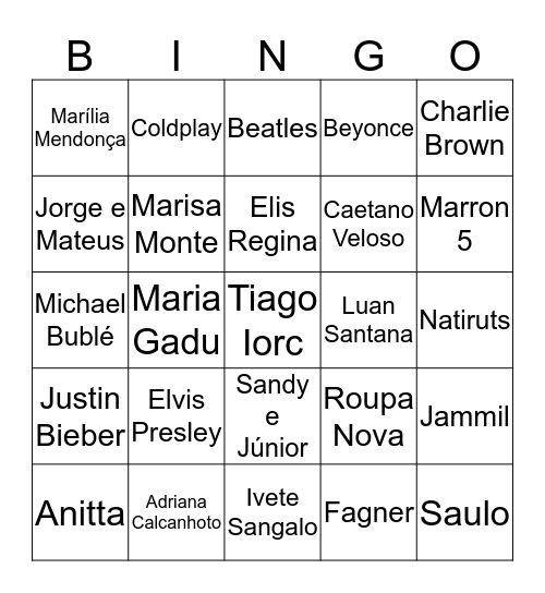 Bingo Musical Bingo Card