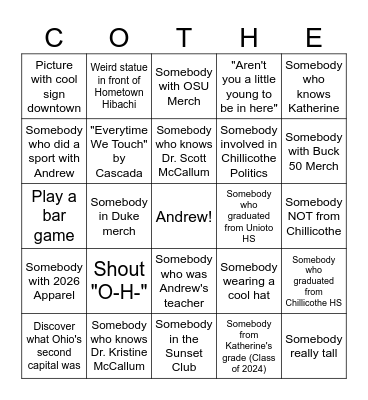 Chillicothe NYE 2025 Bingo Card