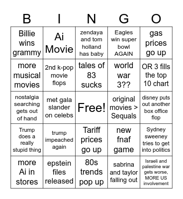 2026 predictions Bingo Card