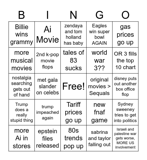 2026 predictions Bingo Card
