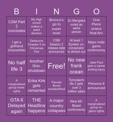 Krystal 2026 Predictions Bingo Card