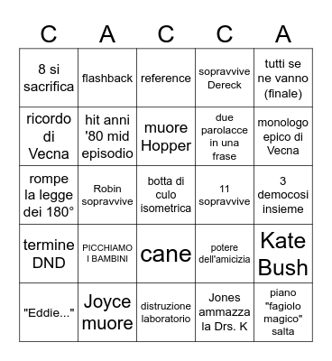 Stranger Things E Bingo Card