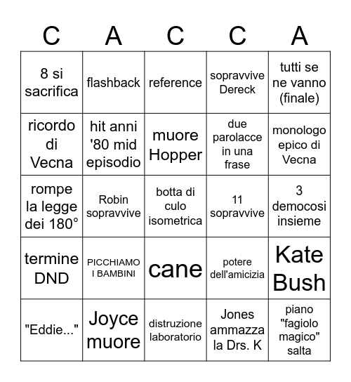 Stranger Things E Bingo Card