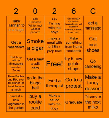 New Years Bingo Card