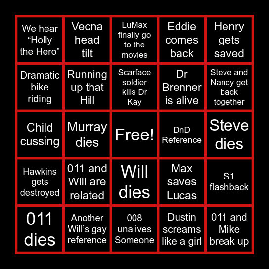 ST5 Season Finale Bingo Card
