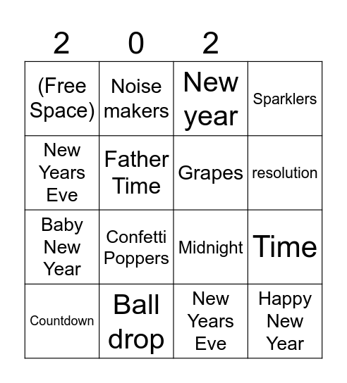 New Years Bingo Card