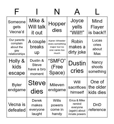 STRANGER THINGS S5 FINALE Bingo Card