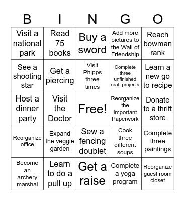 2026 New Years Resolutions Bingo Card