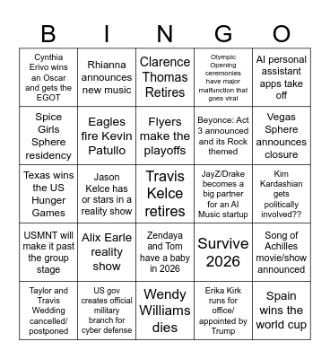 2026 Bingo Card Bingo Card