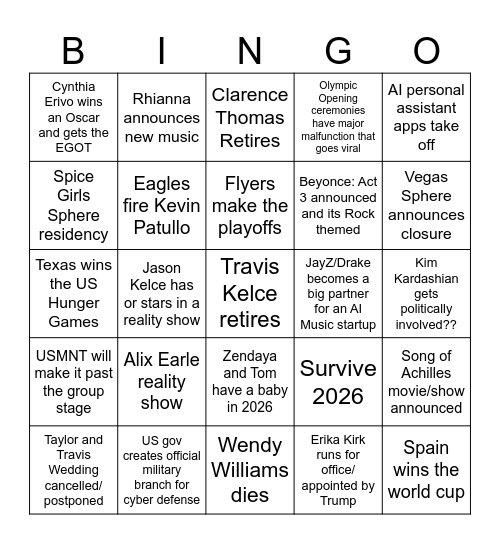2026 Bingo Card Bingo Card