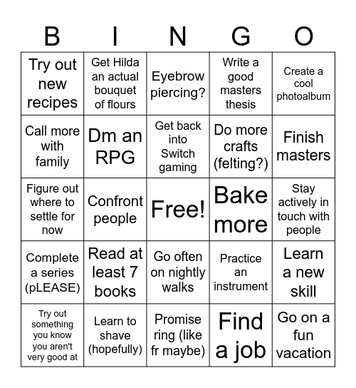 2026 resolution bingo Card