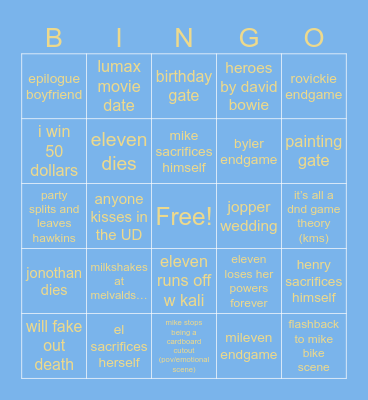 ST finale endgame Bingo Card