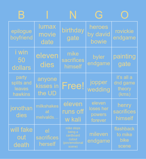 ST finale endgame Bingo Card