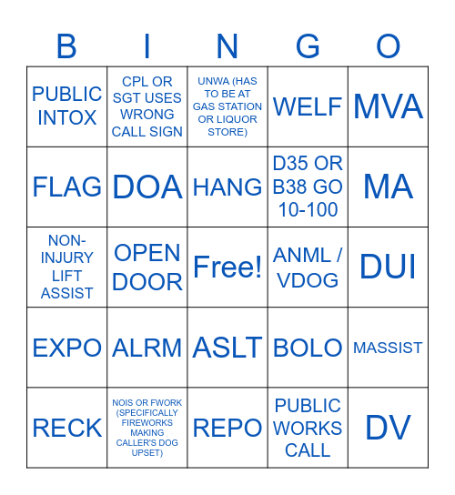 NYE Dispatch BINGO Card