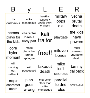 PRE EPILOGUE Bingo Card