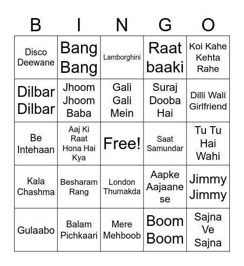 Bollywood Old New Bingo Card