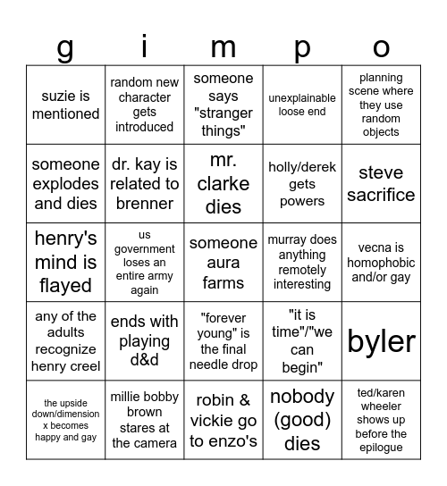 glimpo Bingo Card