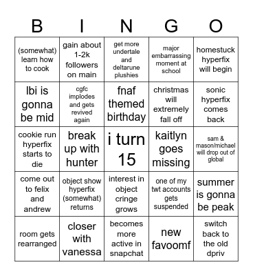 2026 Personal Bingo Card