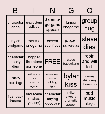 STRANGER THINGS BINGO Card
