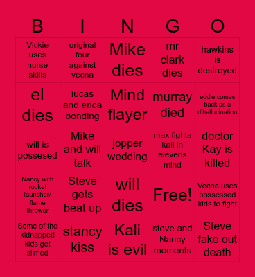 Stranger Things Finale Bingo Card