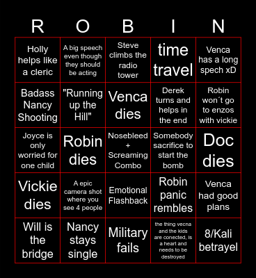 Stranger Things S5 Vol 3 Bingo Card
