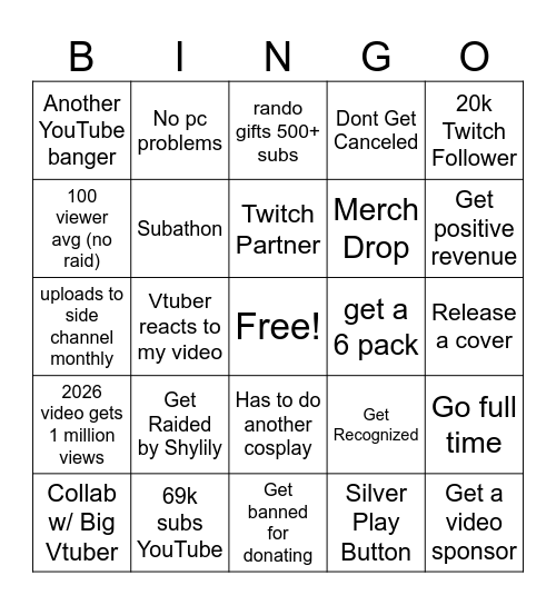 2026 Bingo Card Bingo Card