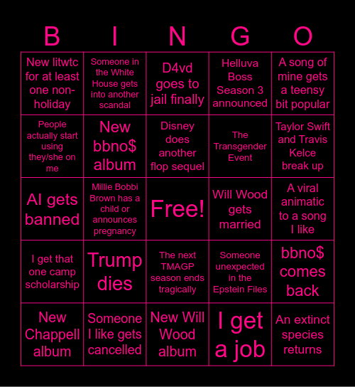 Blake Hailey’s 2026 BINGO! Bingo Card