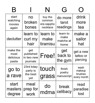 my 2026 goals Bingo Card