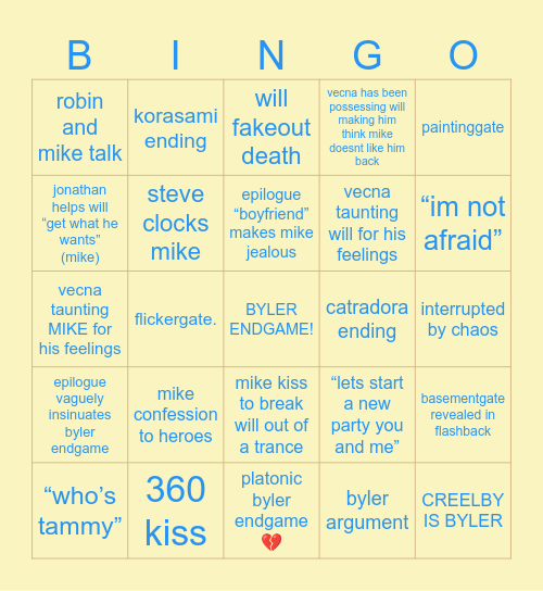 byler Bingo Card