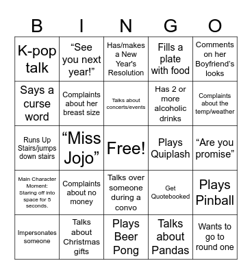 Jolene Bingo Card