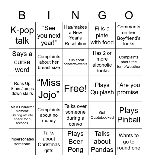 Jolene Bingo Card