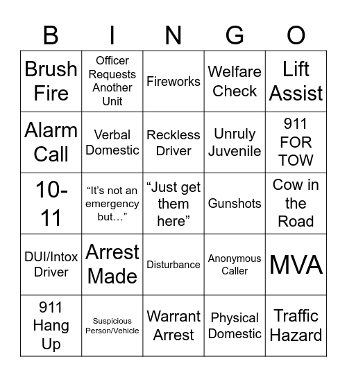 NYE DISPATCHER BINGO Card