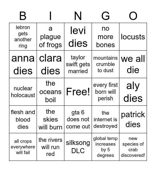 2026 Bingo Card