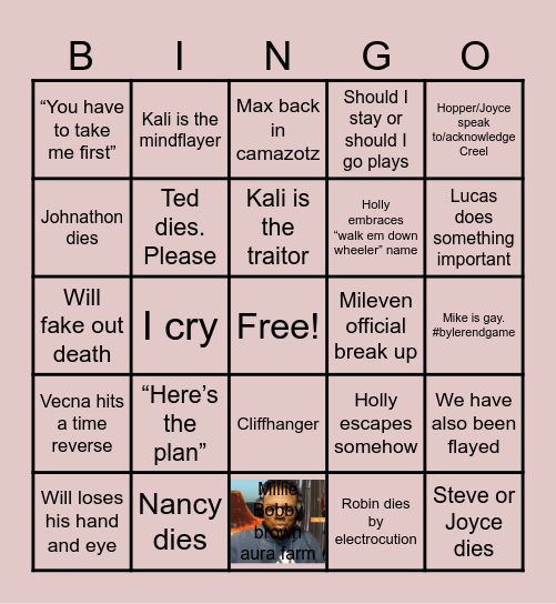 Stranger Things Finale Bingo Card