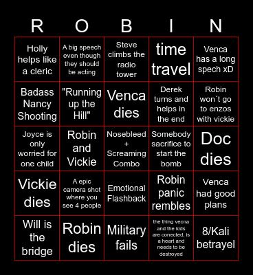 Stranger Things S5 Vol 3 Bingo Card