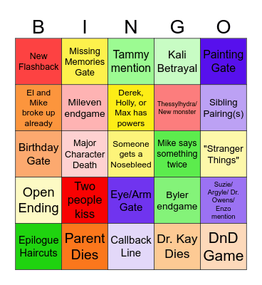 Stranger Things Finale Bingo Card
