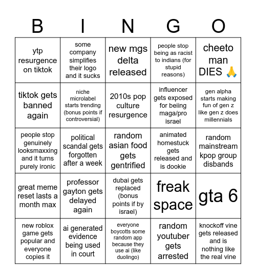 2026 bingo card Bingo Card