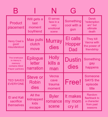 Stranger Things Finale Predictions Bingo Card