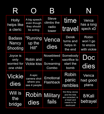 Stranger Things S5 Vol 3 Bingo Card