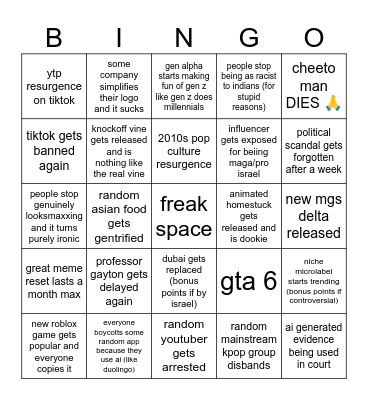 2026 bingo card Bingo Card