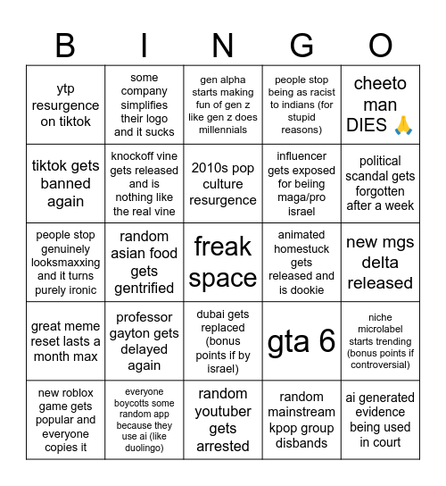 2026 bingo card Bingo Card
