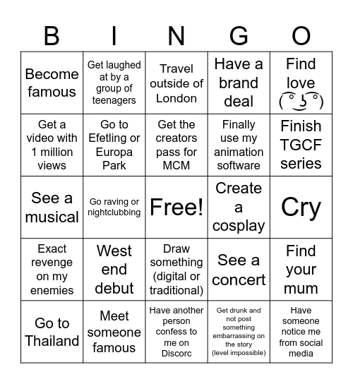 My 2026 Bingo Card
