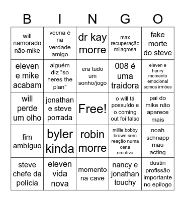 stranger things finale Bingo Card