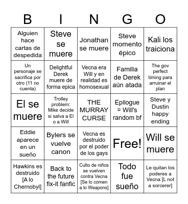 STRANGER THINGS FINALE Bingo Card