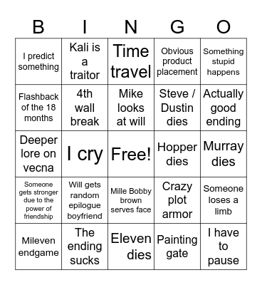 STRANGER THINGS VOL 3 Bingo Card